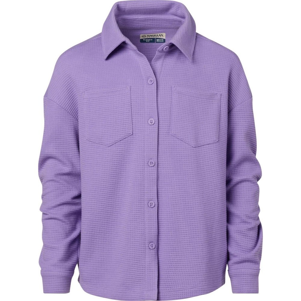 Magellan Outdoors Girls Campfire Waffle Long Sleeve Button Down Shirt Size S 7